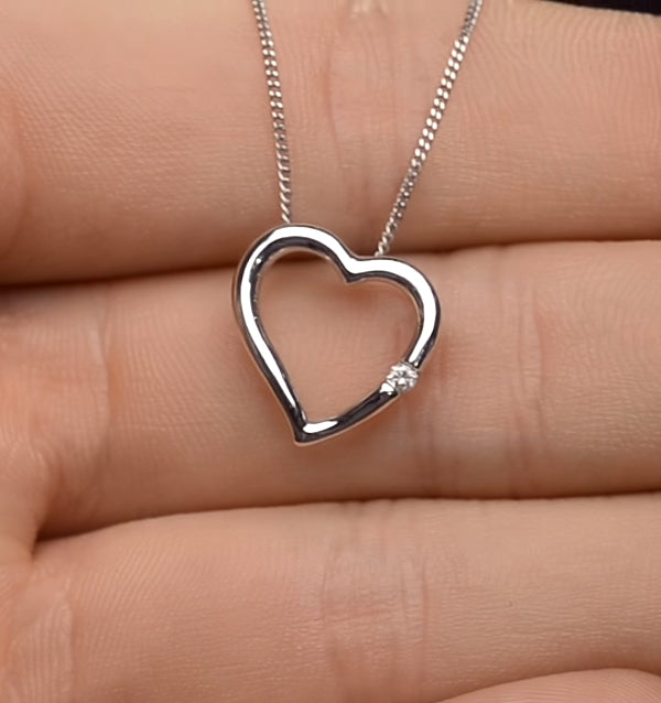 Diamond Heart Pendant Necklace 0.03ct 9K White Gold